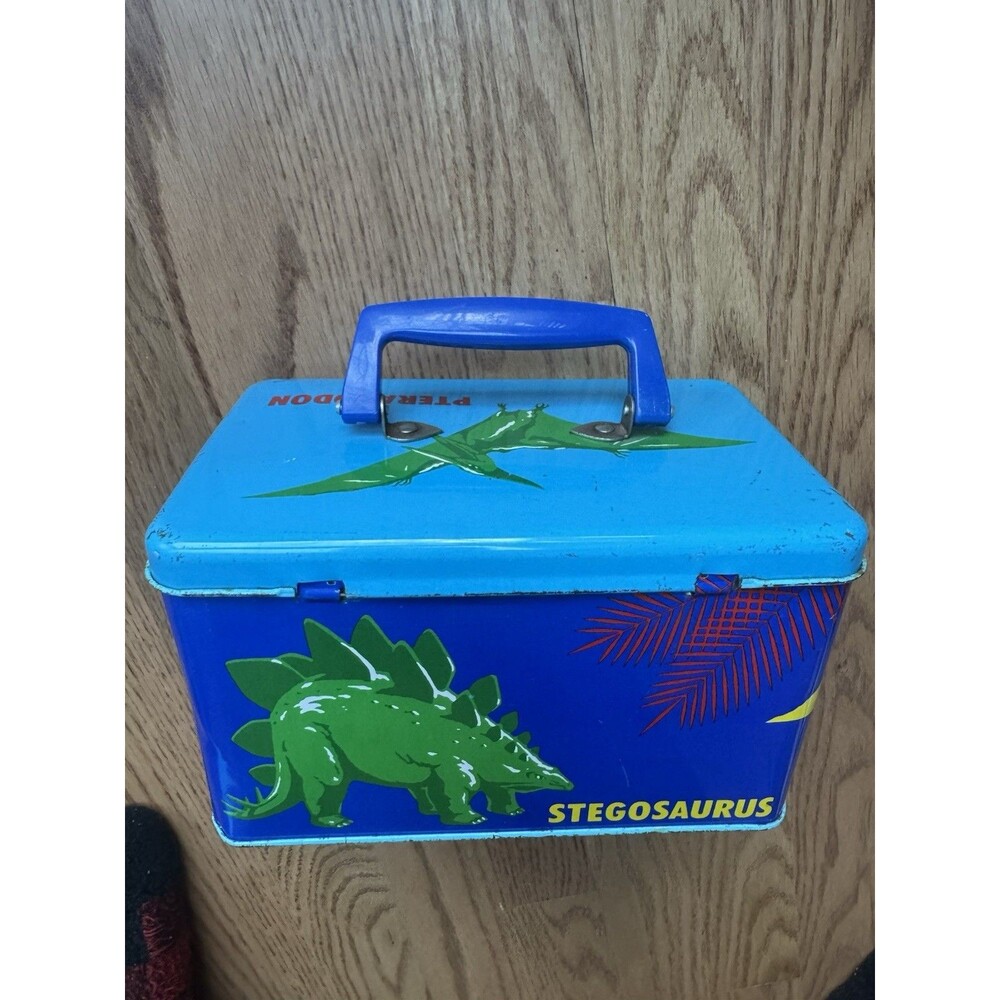 Sanrio Dinomighties Dinosaur Lunch Box Metal Box Vintage Retro 1980s - Picture 2 of 9